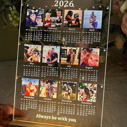 Custom 2026 Calendar Photo Print Plaque LED Wood Base, Acrylic Photo Night Lamp, Personalized Picture Plaque, Gift for Girlfriend or Boyfriend