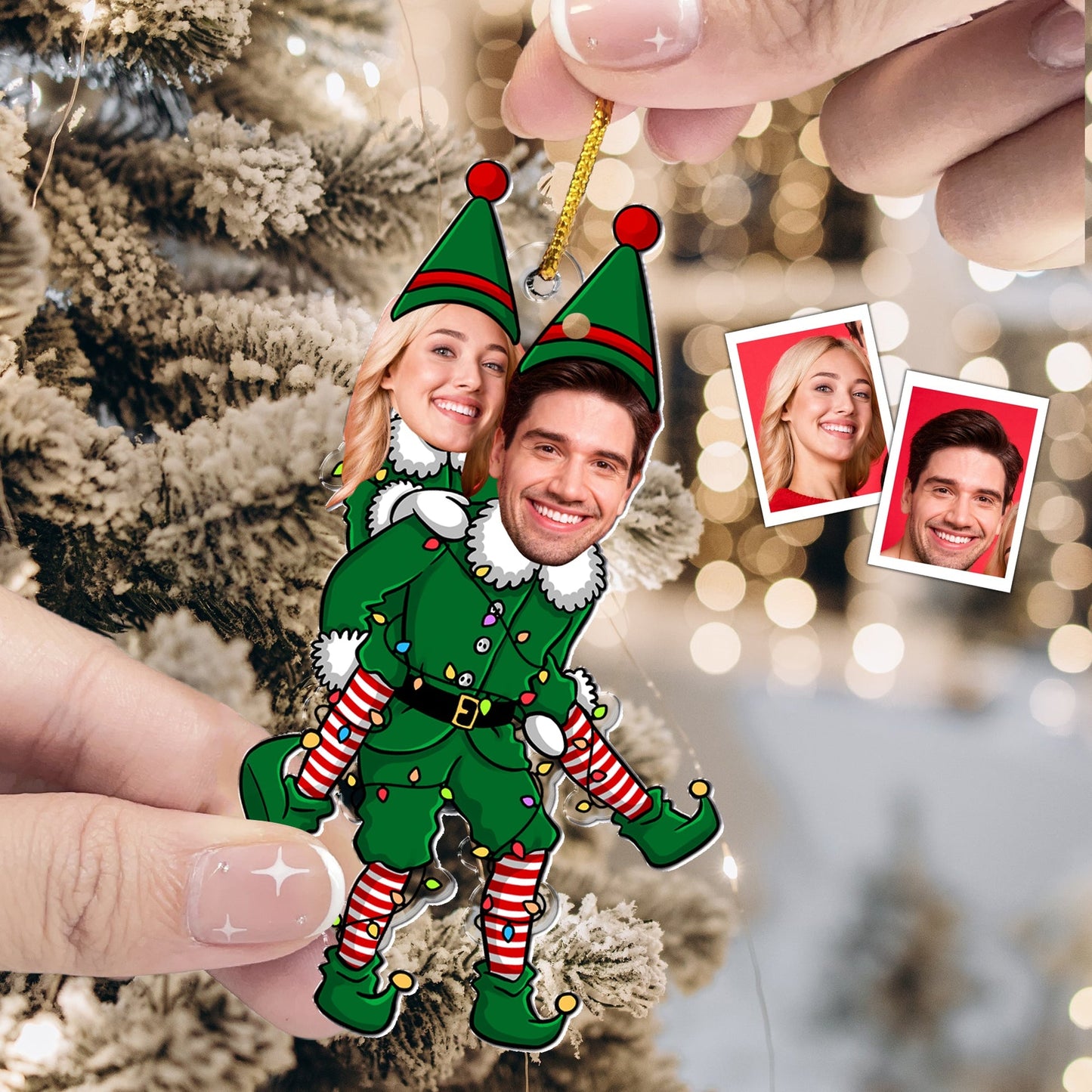Couple Funny Elf - Personalized Acrylic Photo Ornament, Christmas Elves Couple Ornament Hanging, Gift for Him, Her, Wife, Husband