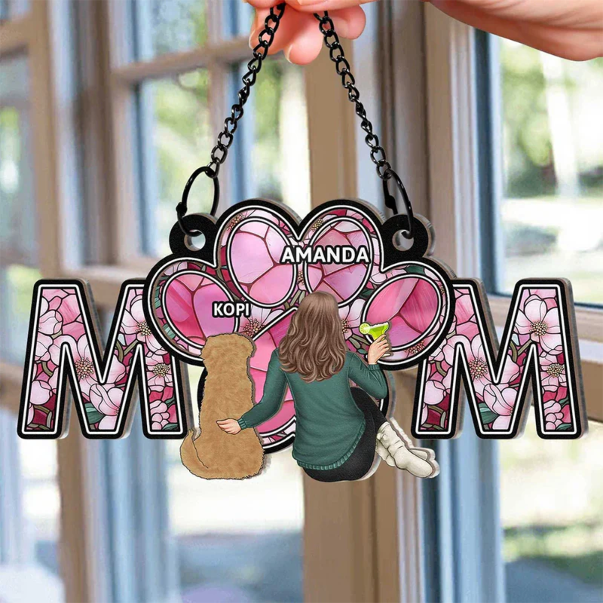 Dog Mom With Heart - Personalized Window Hanging Suncatcher Ornament