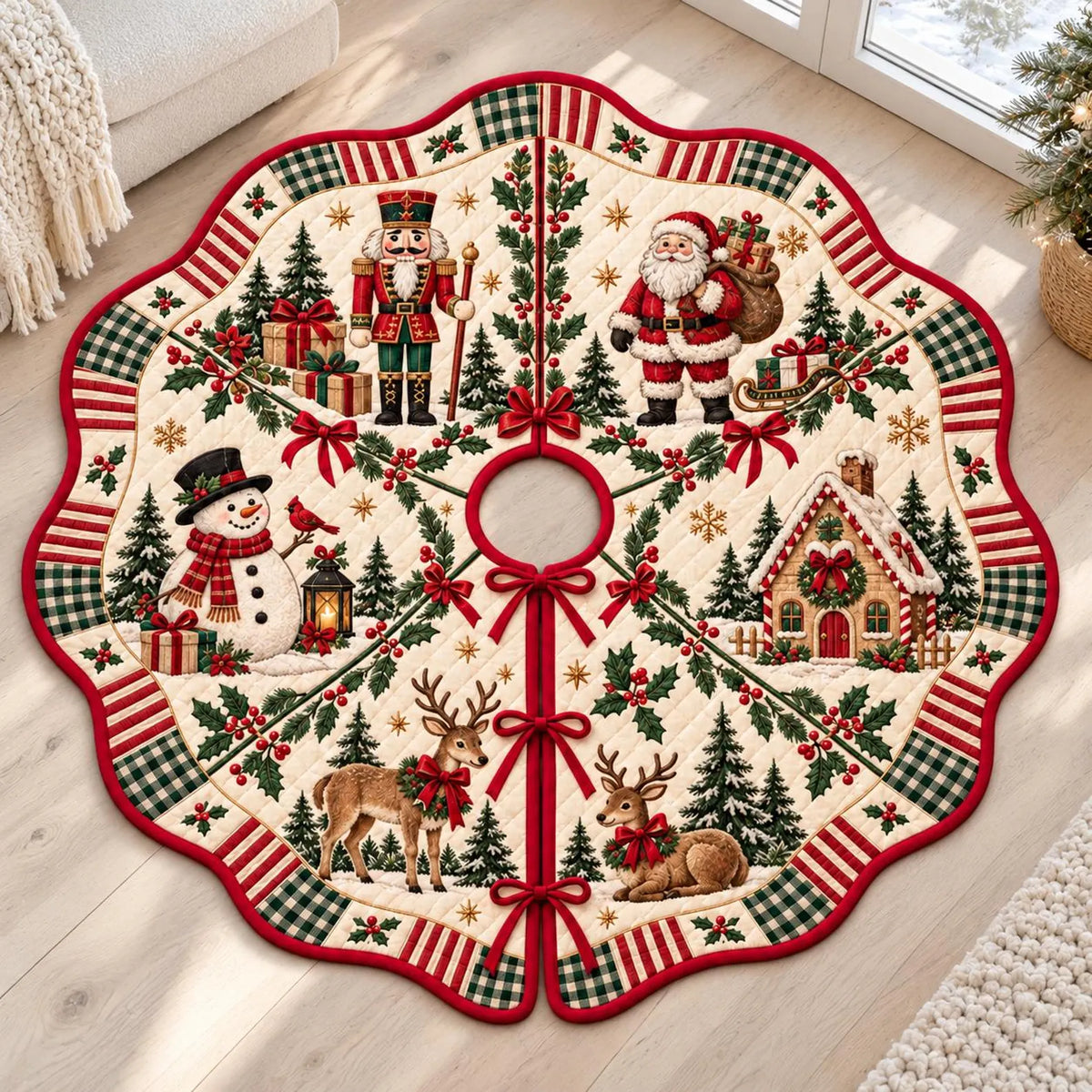 Woodland Animals Quilted Christmas Tree Skirt – Holiday Decor