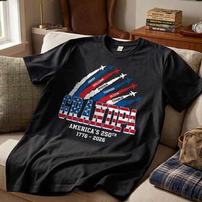 Proud Dad Grandpa Nation Flag American 250th Anniversary - Personalized Shirt - Cool Father's Day Gift For Dad, Grandpa