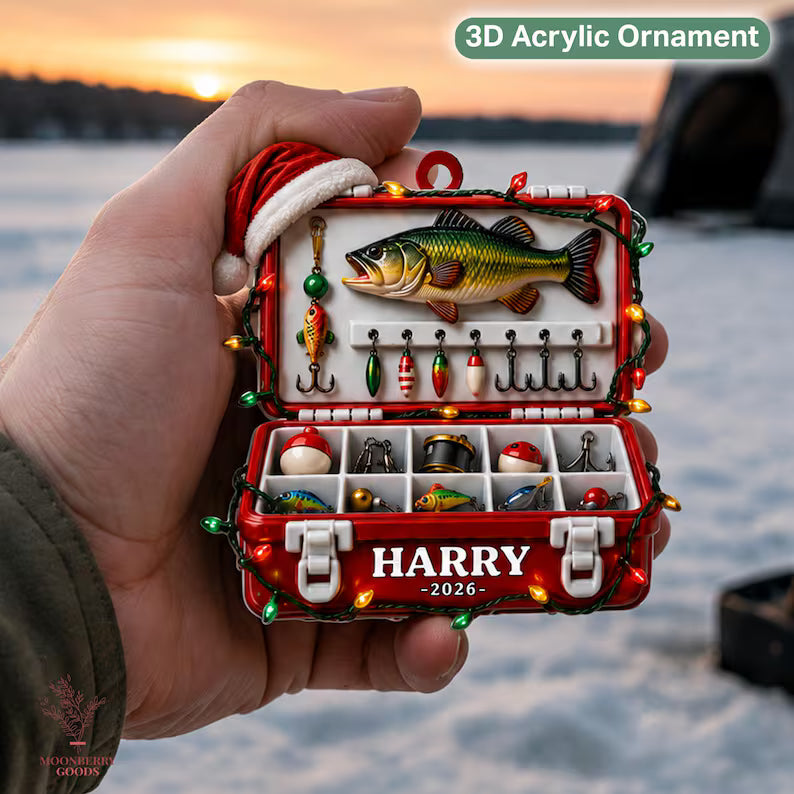 Personalized 3D Fishing Tackle Box Ornament, Fishing Gift for Dad