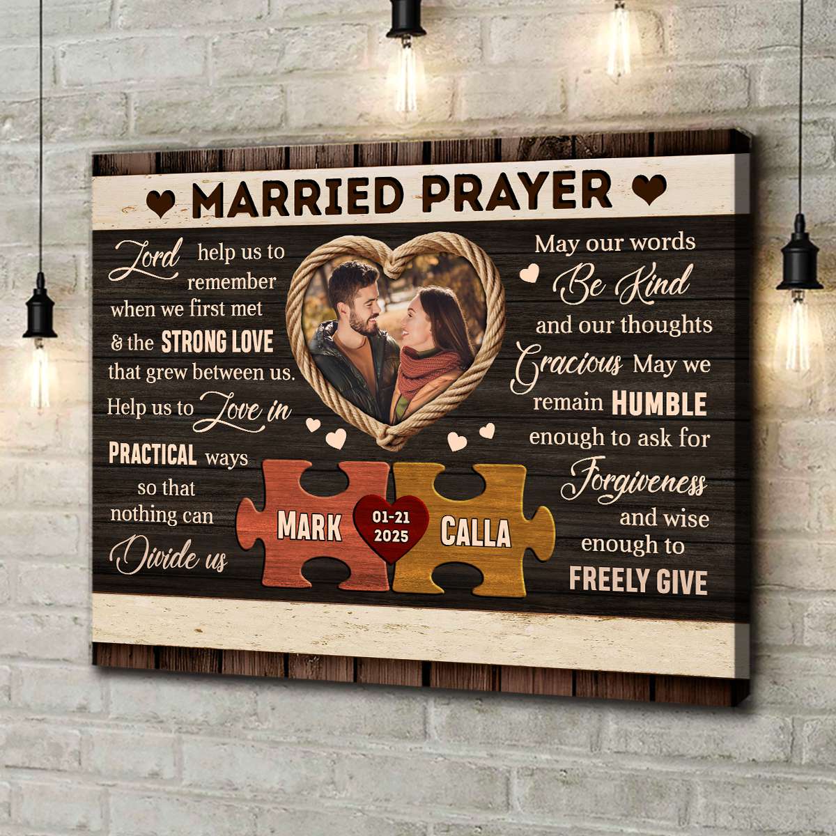 Custom Photo Rustic Married Prayer Canvas – Personalized Gifts For Couple