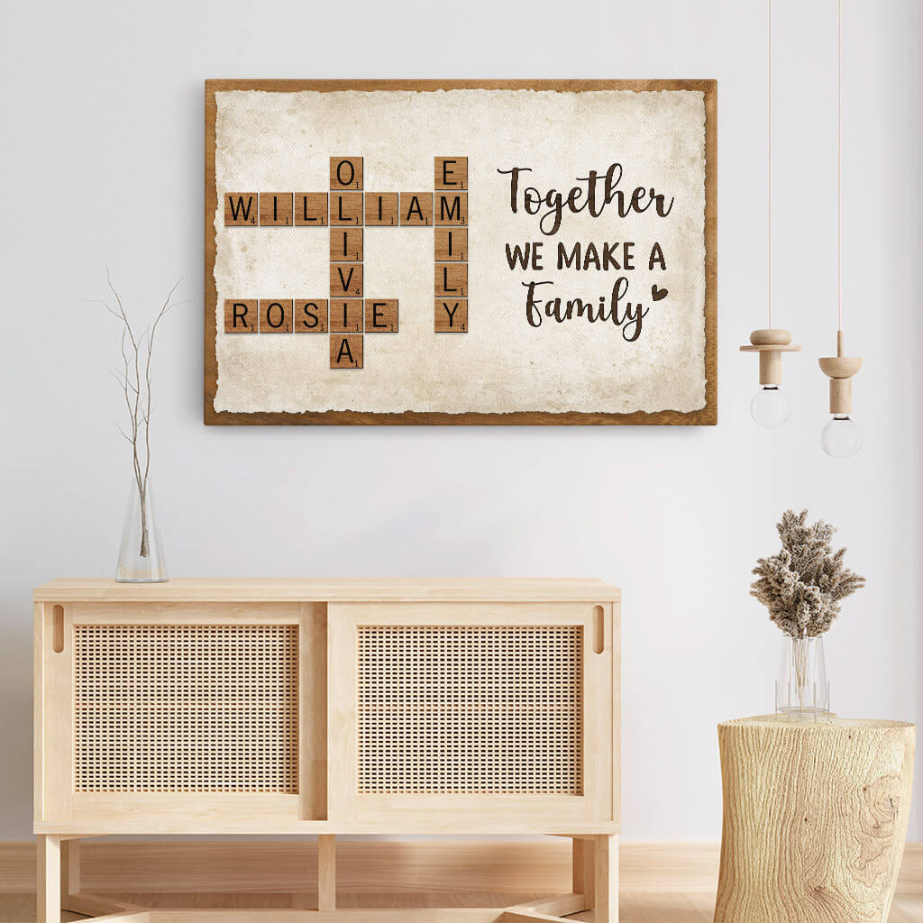 Personalised 'Together We Make A Family' Crossword Canvas, Family Gift, Christmas Gift for Parents & Grandparents