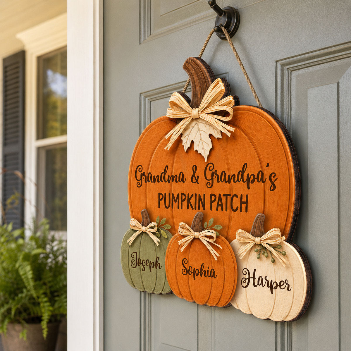 Grandma Grandpa's Pumpkin Patch 2D Flat - Personalized Door Hanger - Fall Season Decor For Grandparents
