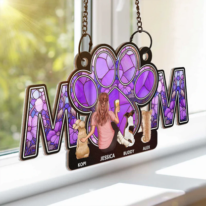 Dog Mom With Heart - Personalized Window Hanging Suncatcher Ornament