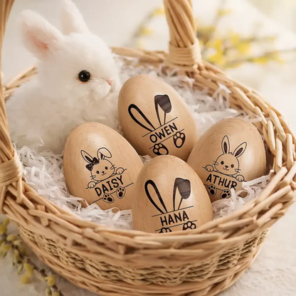 Adorable Bunny With Name - Personalized Musical Wooden Easter Egg Shaker
