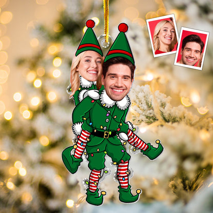 Couple Funny Elf - Personalized Acrylic Photo Ornament, Christmas Elves Couple Ornament Hanging, Gift for Him, Her, Wife, Husband