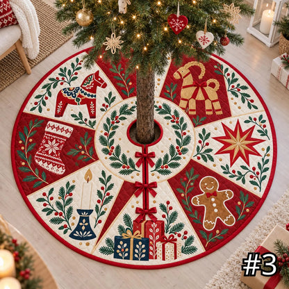Scandinavian Folk Art Quilted Christmas Tree Skirt – Nordic Holiday Decor
