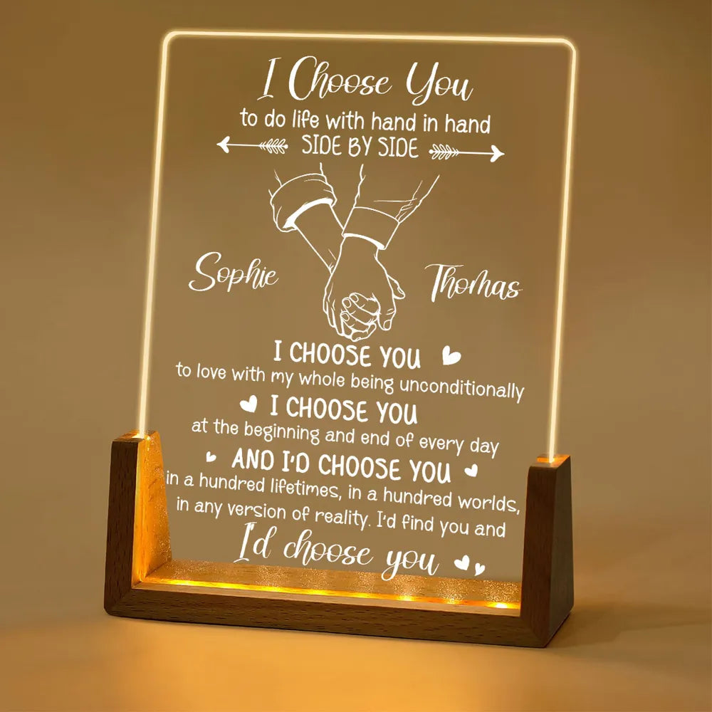 I Choose You - Personalized Night Light, Custom Couple Anniversary Gift for Wife & Husband