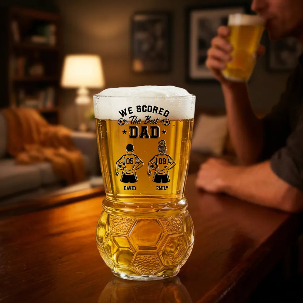 The Best Dad - Personalized Custom Football Beer Glass, World Cup Beer Glass, Gift for Husband, Dad, Grandpa