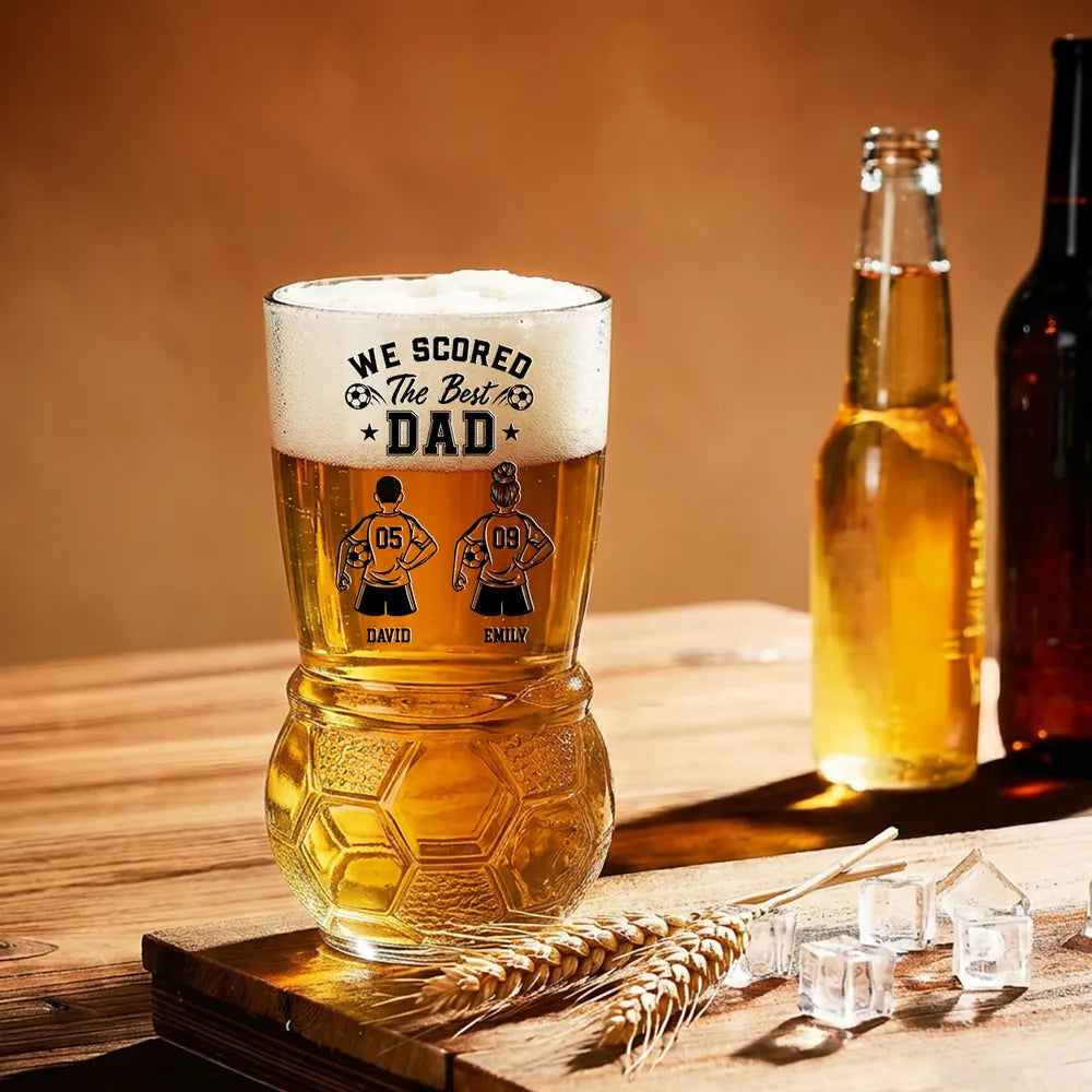 The Best Dad - Personalized Custom Football Beer Glass, World Cup Beer Glass, Gift for Husband, Dad, Grandpa