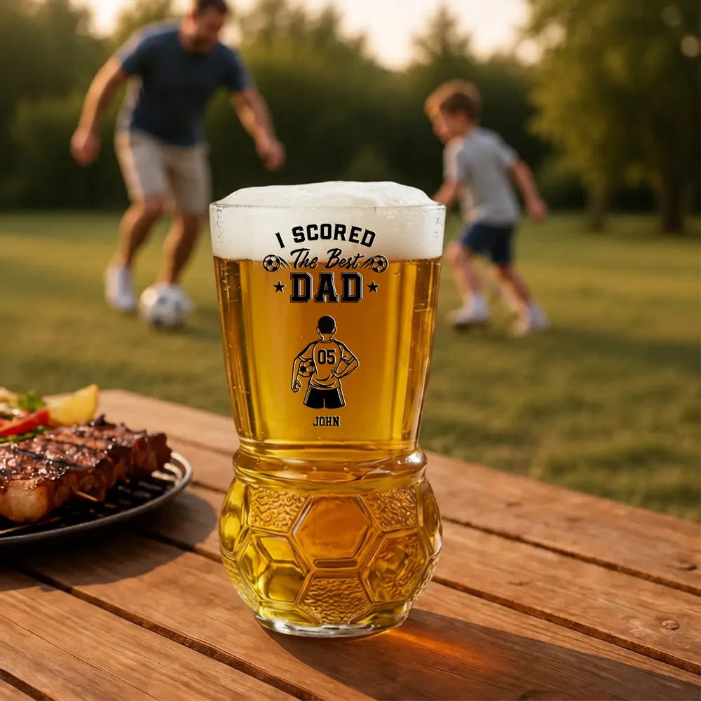 The Best Dad - Personalized Custom Football Beer Glass, World Cup Beer Glass, Gift for Husband, Dad, Grandpa