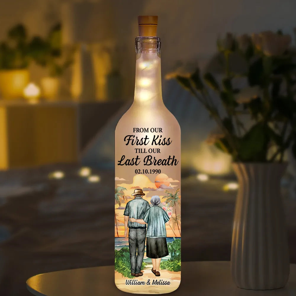 From Our First Kiss - Personalized Custom Bottle Lamp, Anniversary Gift for Couple