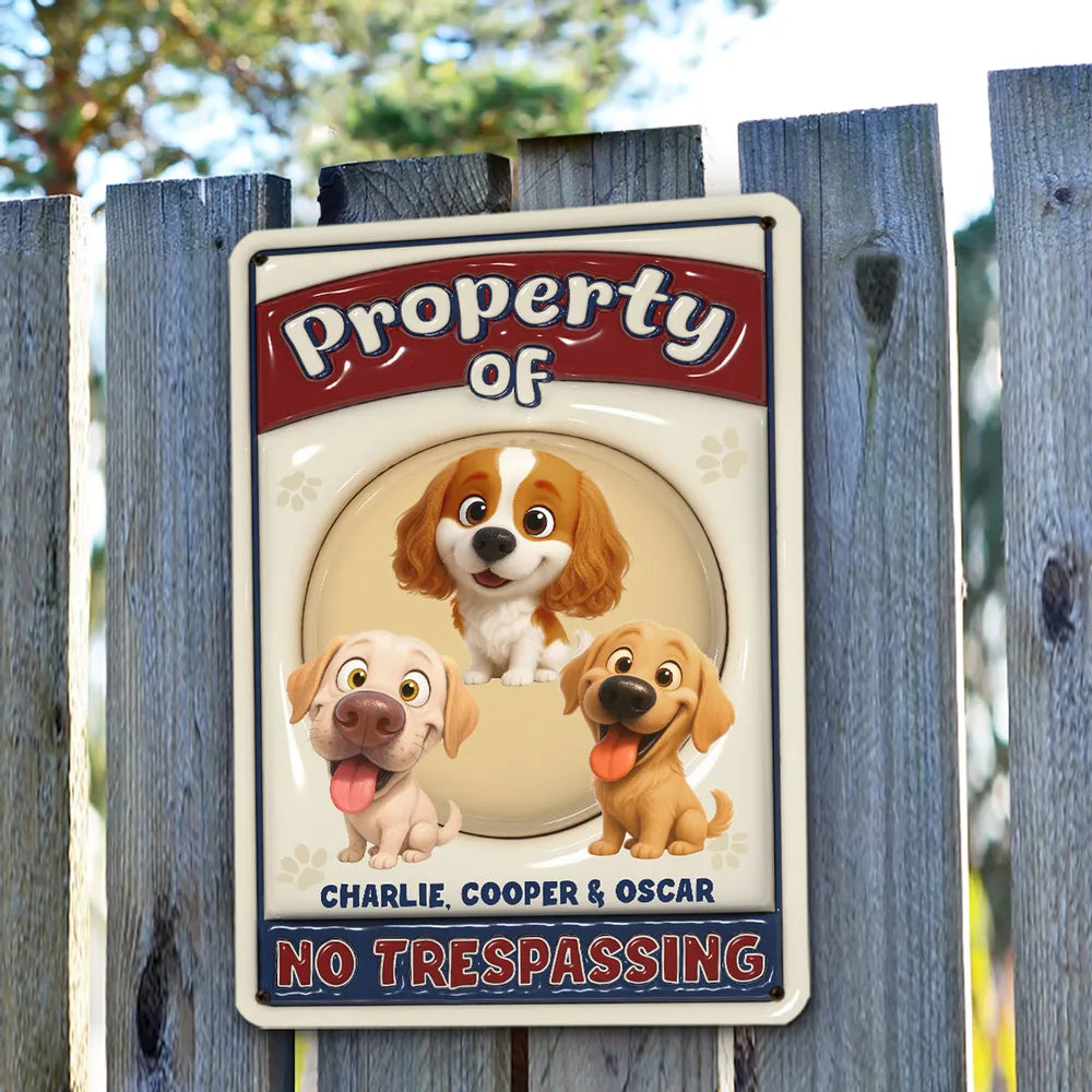 No Trespassing Ver Caricature Dog - Personalized Custom 3D Inflated Effect Metal Sign