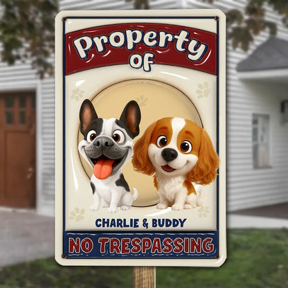 No Trespassing Ver Caricature Dog - Personalized Custom 3D Inflated Effect Metal Sign