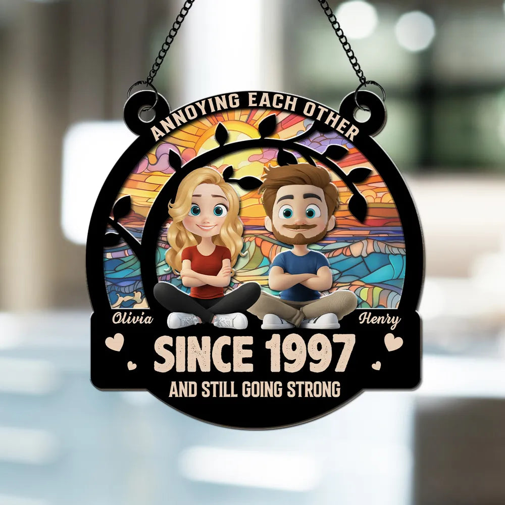 Love You Forever - Personalized Window Hanging Suncatcher Ornament, Valentine Anniversary Gift for Husband & Wife