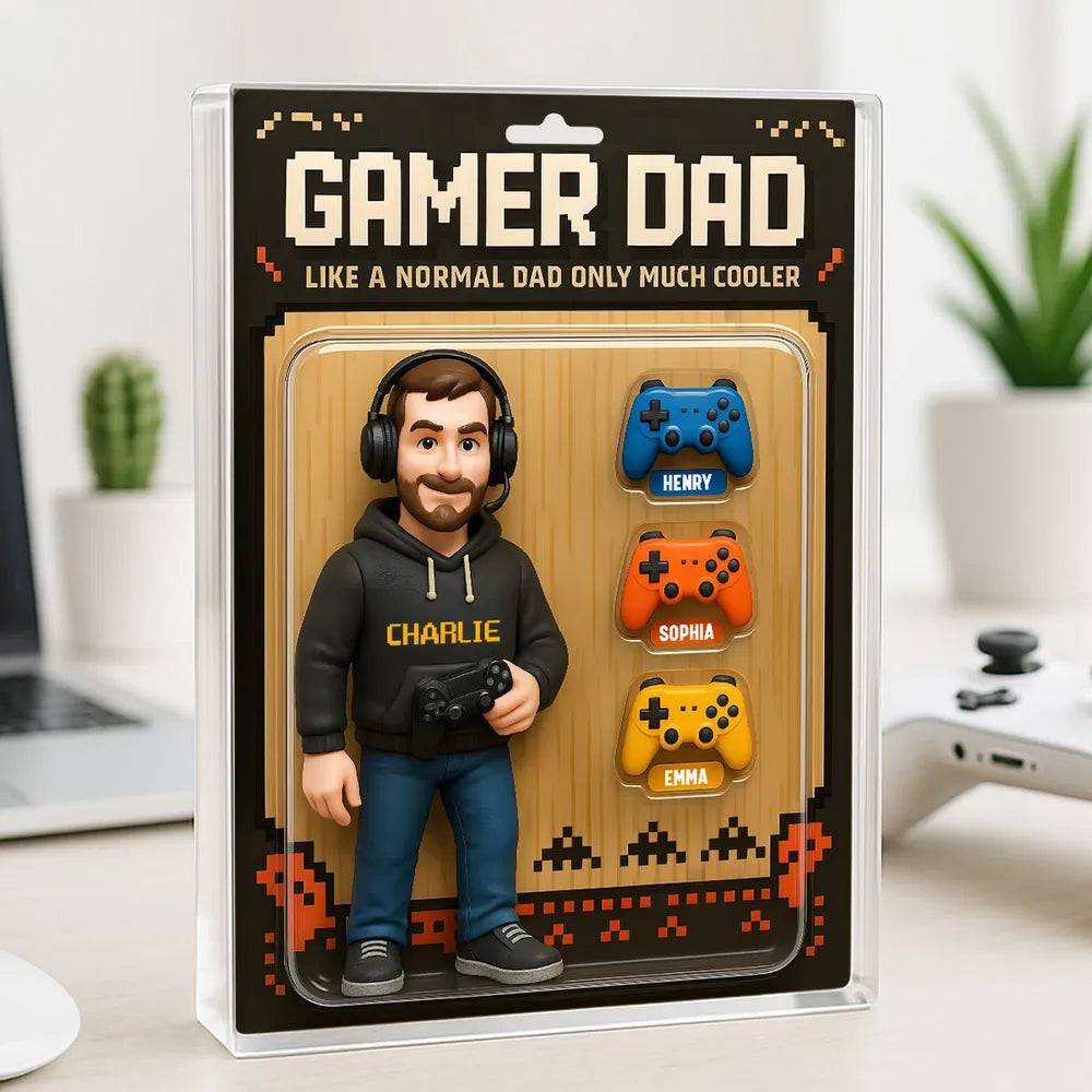Gamer Dad 3D Effect Acrylic Plaque, Personalized Cooler Dad Block Plaque - Father's Day Birthday Gift For Husband Dad Grandpa