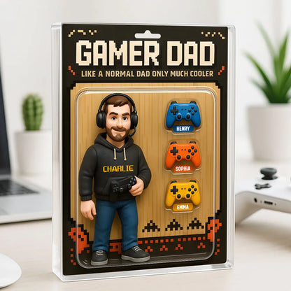 Gamer Dad 3D Effect Acrylic Plaque, Personalized Cooler Dad Block Plaque - Father's Day Birthday Gift For Husband Dad Grandpa