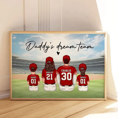 Daddy's Team Baseball Family Sitting - Personalized Poster & Canvas - Gift For Dad, Gift For Husband, Gift For Grandpa