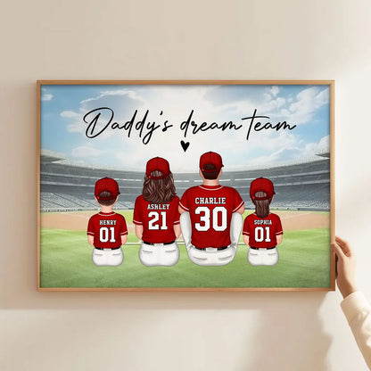 Daddy's Team Baseball Family Sitting - Personalized Poster & Canvas - Gift For Dad, Gift For Husband, Gift For Grandpa