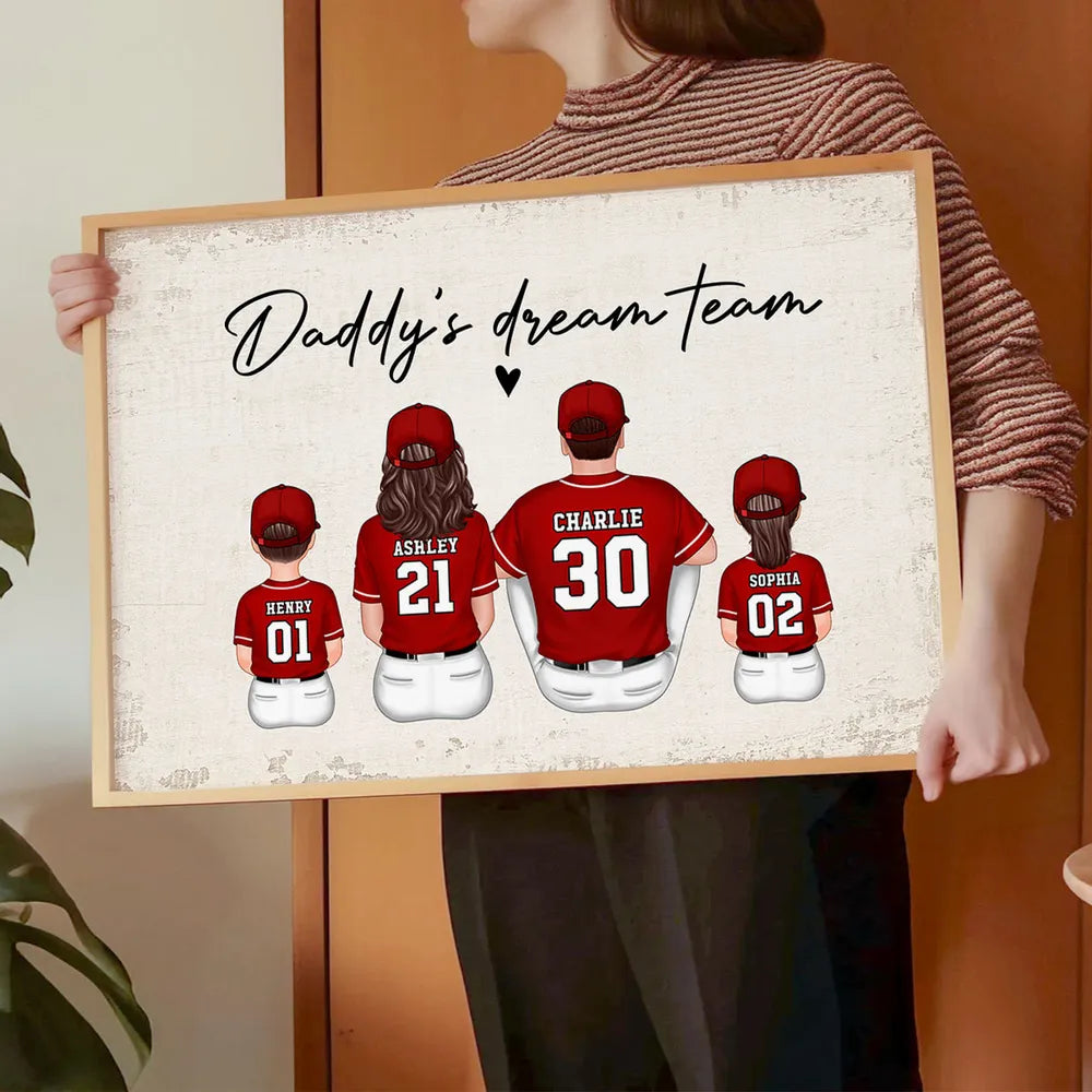 Daddy's Team Baseball Family Sitting - Personalized Poster & Canvas - Gift For Dad, Gift For Husband, Gift For Grandpa