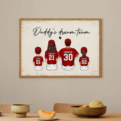 Daddy's Team Baseball Family Sitting - Personalized Poster & Canvas - Gift For Dad, Gift For Husband, Gift For Grandpa