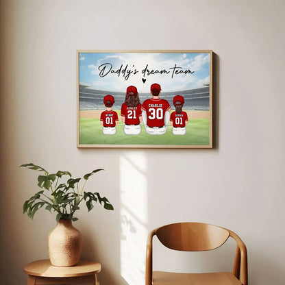 Daddy's Team Baseball Family Sitting - Personalized Poster & Canvas - Gift For Dad, Gift For Husband, Gift For Grandpa