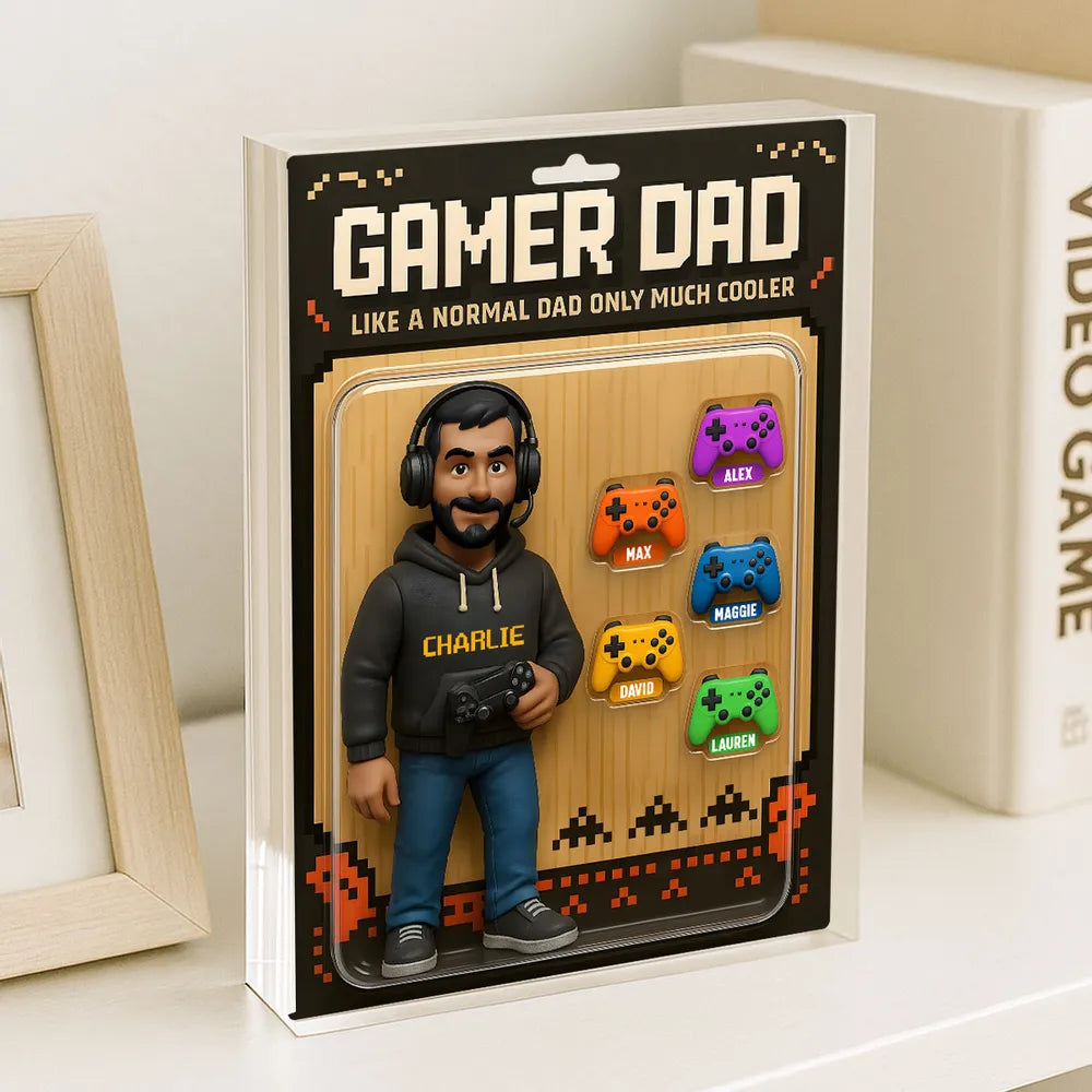 Gamer Dad 3D Effect Acrylic Plaque, Personalized Cooler Dad Block Plaque - Father's Day Birthday Gift For Husband Dad Grandpa