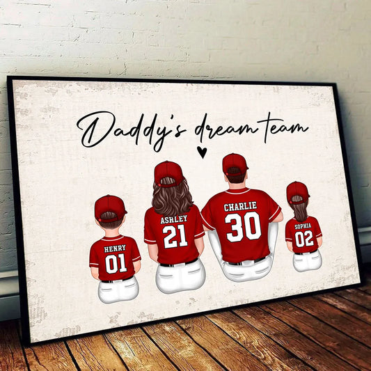 Daddy's Team Baseball Family Sitting - Personalized Poster & Canvas - Gift For Dad, Gift For Husband, Gift For Grandpa