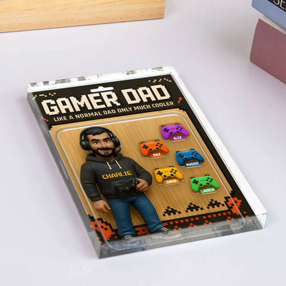 Gamer Dad 3D Effect Acrylic Plaque, Personalized Cooler Dad Block Plaque - Father's Day Birthday Gift For Husband Dad Grandpa
