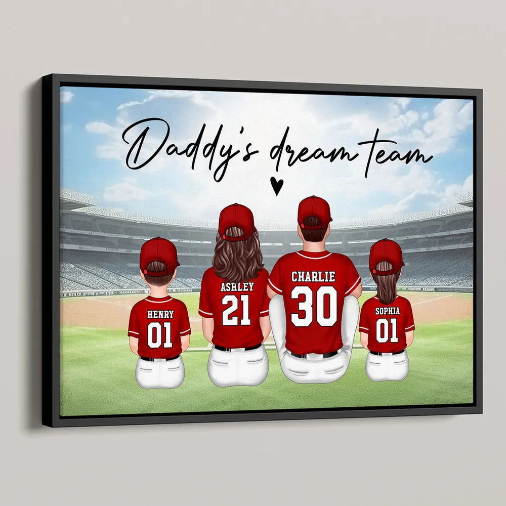 Daddy's Team Baseball Family Sitting - Personalized Poster & Canvas - Gift For Dad, Gift For Husband, Gift For Grandpa