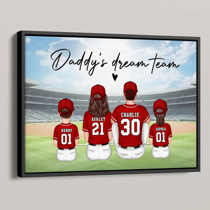 Daddy's Team Baseball Family Sitting - Personalized Poster & Canvas - Gift For Dad, Gift For Husband, Gift For Grandpa
