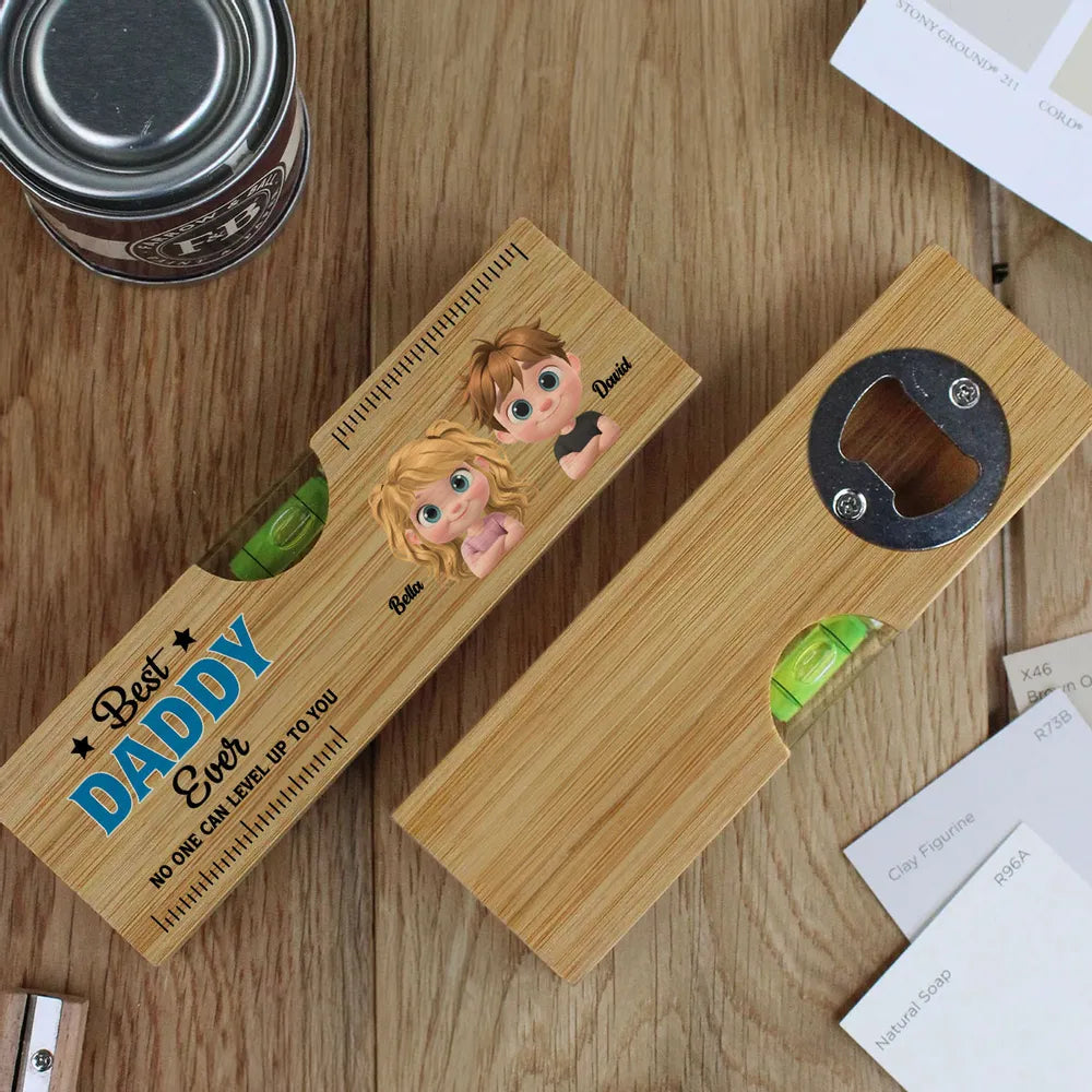 No One Measures Up To You - Personalized Custom Wooden Spirit Level Bottle Opener, Gift for Dad, Grandpa, Husband