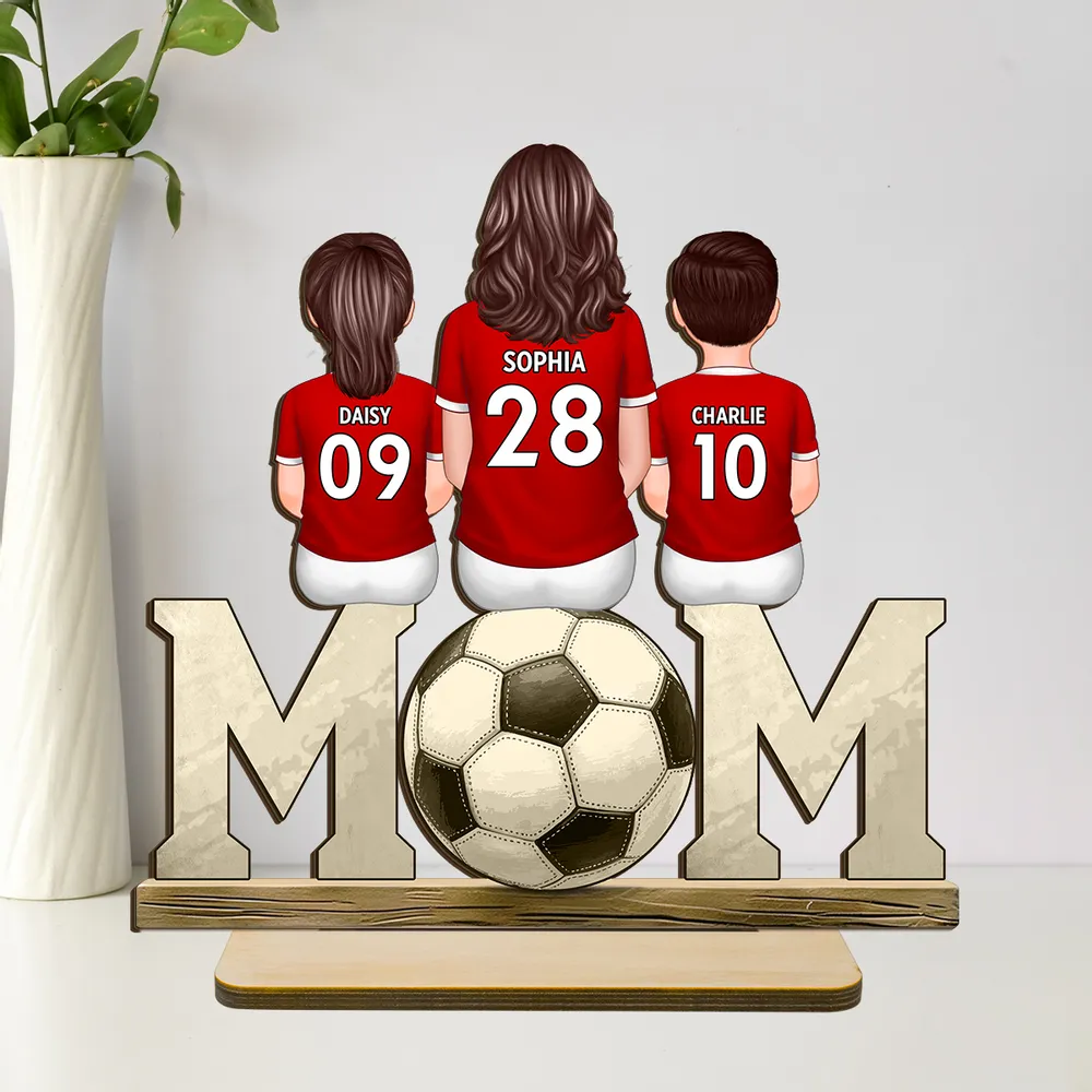 Sports Mom And Kids - Personalized 2-Layered Wooden Plaque - Gift for Mom, Gift for Grandma, Gift for Wife