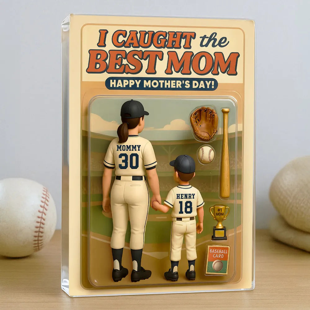 We Caught the Best Baseball Mom Personalized Acrylic Block Plaque - Gift for Mom, Gift for Grandma, Gift for Wife