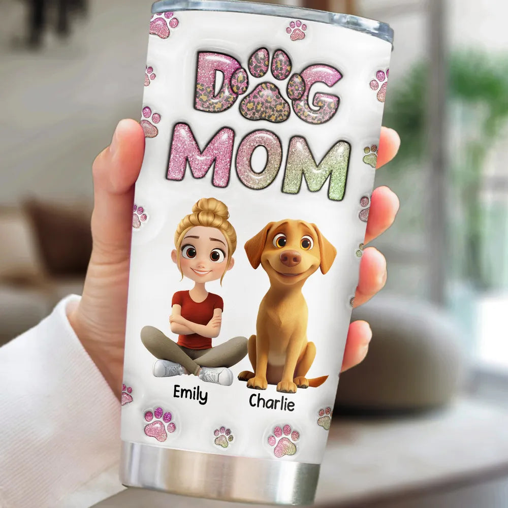 Dog Mom Lovely Chibi - Personalized Custom 3D Inflated Effect 20oz Tumbler, Gift for Dog Lover