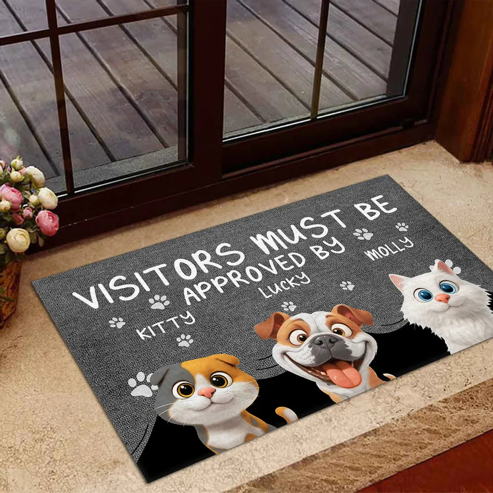 Approved By Dog & Cat Cartoon Version 2 - Personalized Custom Doormat for Pet Lover