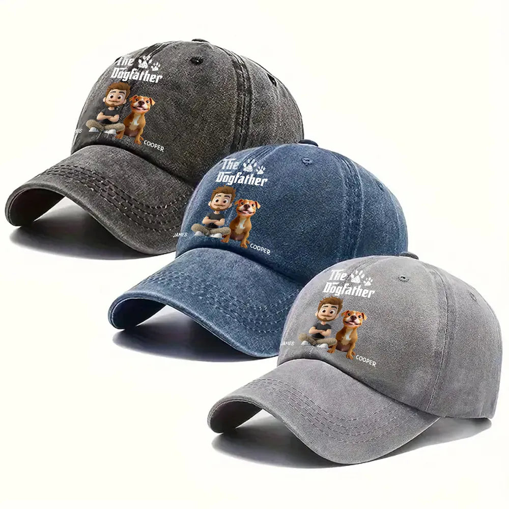 Cool Dog Father & Dog Mother - Personalized Custom Vintage Washed Denim Cap, Gift for Dog Mom, Dog Dad