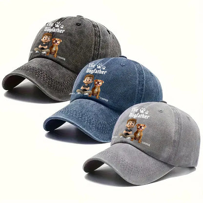 Cool Dog Father & Dog Mother - Personalized Custom Vintage Washed Denim Cap, Gift for Dog Mom, Dog Dad
