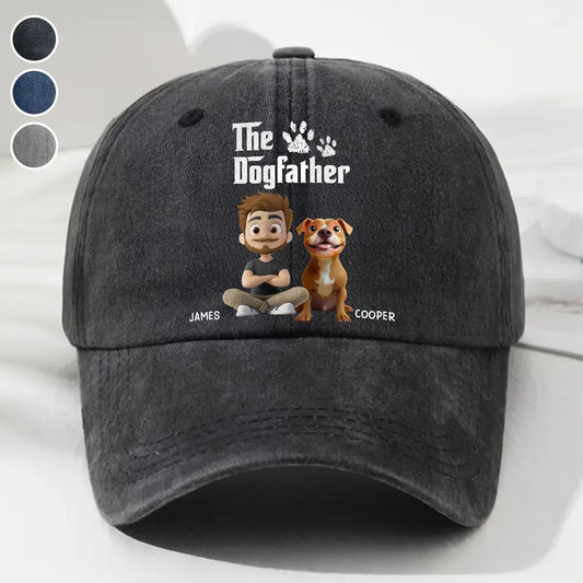 Cool Dog Father & Dog Mother - Personalized Custom Vintage Washed Denim Cap, Gift for Dog Mom, Dog Dad