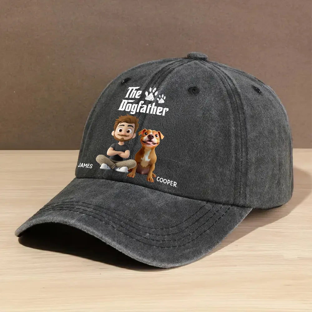 Cool Dog Father & Dog Mother - Personalized Custom Vintage Washed Denim Cap, Gift for Dog Mom, Dog Dad