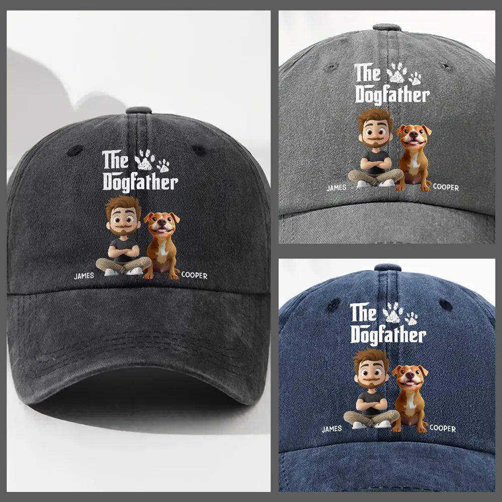 Cool Dog Father & Dog Mother - Personalized Custom Vintage Washed Denim Cap, Gift for Dog Mom, Dog Dad