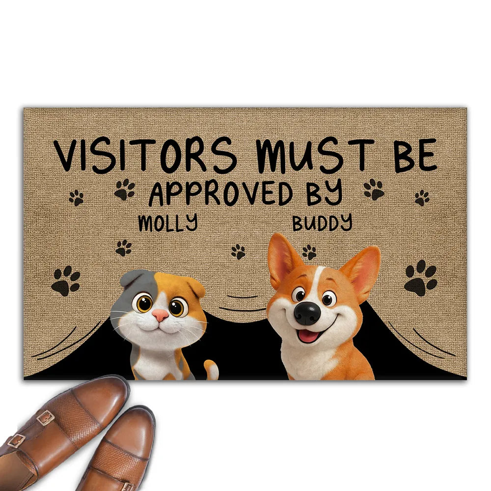 Approved By Dog & Cat Cartoon Version 2 - Personalized Custom Doormat for Pet Lover