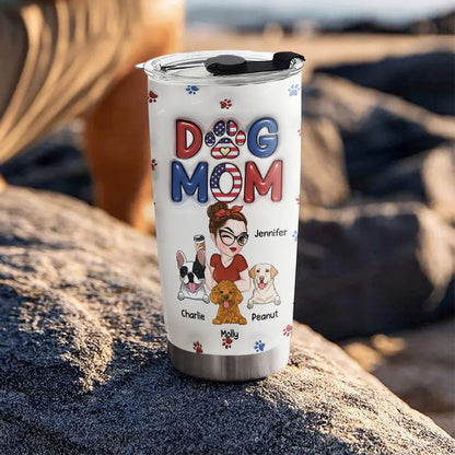 Lovely Dog Mom v3 20oz Tumbler - Personalized Custom 3D Inflated Effect Tumbler, Gift for Dog Mom