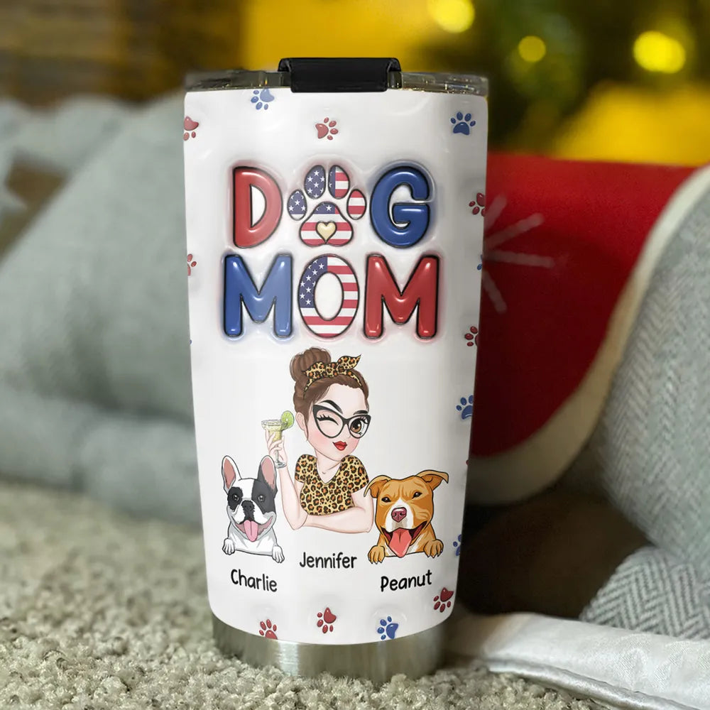 Lovely Dog Mom v3 20oz Tumbler - Personalized Custom 3D Inflated Effect Tumbler, Gift for Dog Mom