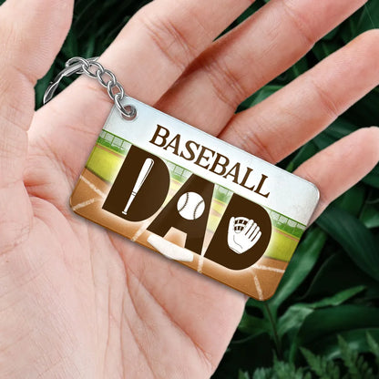 Baseball Dad And Kids Back View Personalized Acrylic Keychain