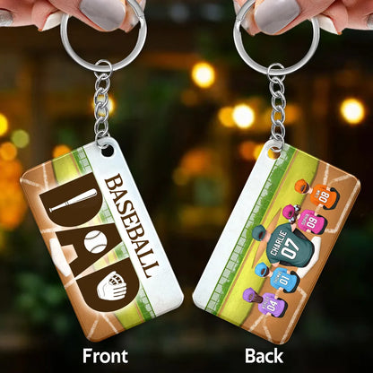 Baseball Dad And Kids Back View Personalized Acrylic Keychain