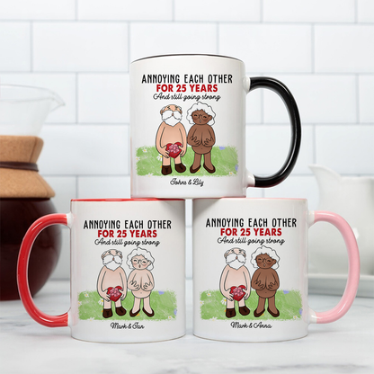 Annoying Each Other For Many Years Personalized Accent Mug, Anniversary Valentine Gift For Couple, Old Couple Coffee Mug