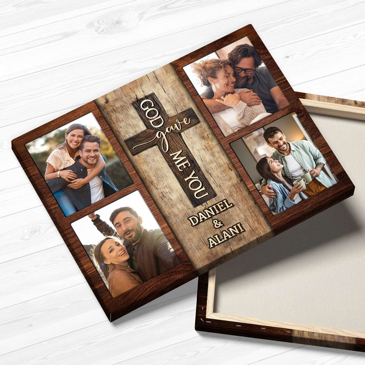 God Gave Me You – Custom Photo Rustic Wood Collage Personalized Gifts For Couple